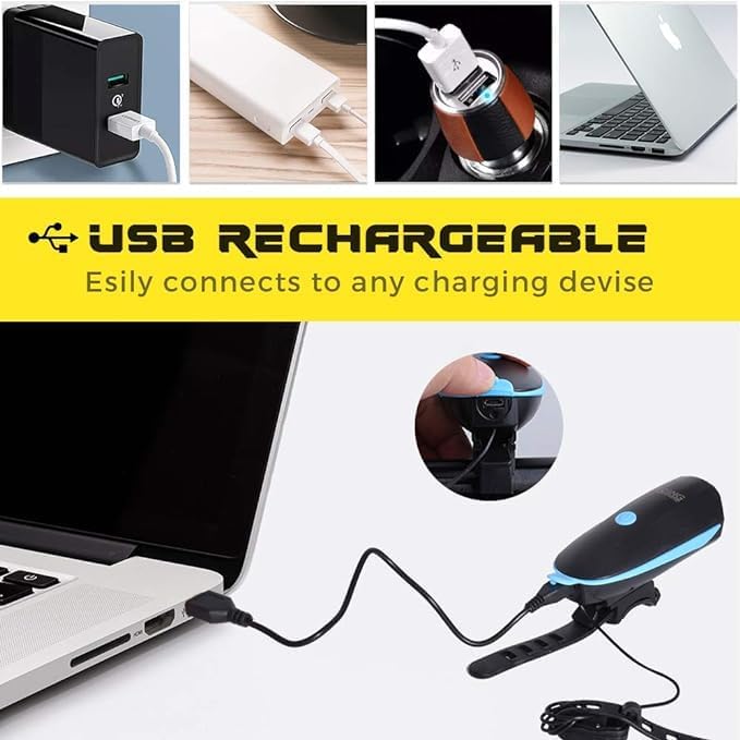 2-in-1 E-Scooter Headlight & Electric Horn (USB Rechargeable)